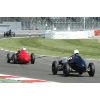 Tim Metcalfe, Brooke ERA chasing Nick Mason, Maserati 250F, Silverstone April 2011 (photo Mark Ballard)